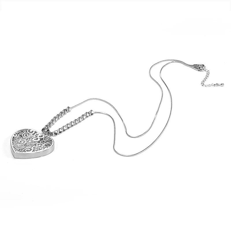 New Design Gold Color Hollow Heart With Crystals Pendant Necklace For Women Sweater Long Beads Chain Fashion Jewelry | Украшения и