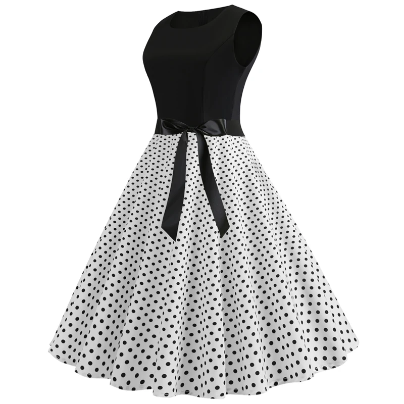 Bebovizi Women New 2019 Summer Black Patchwork Vintage Dresses Dot Print Casual Office Elegant Plus Size Party Bandage Dress | Женская
