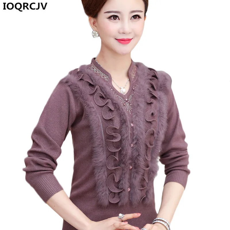 

Женский свитер с длинным рукавом IOQRCJV, осенне-весенний вязаный пуловер большого размера для среднего возраста, K813