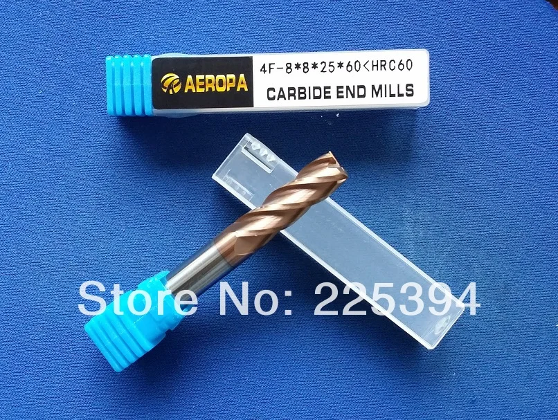 4F 8*8*25*60 HRC60 карбидные концевые фрезы из карбида плоскоугольные 4 флейты покрытие: