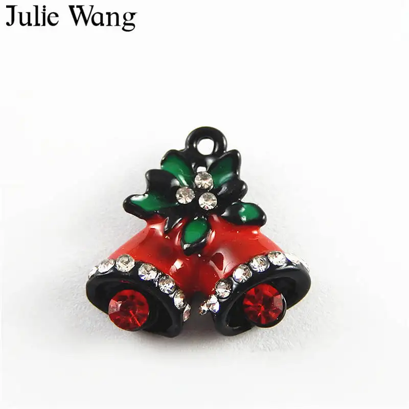 Julie Wang 5 шт. сплав Красная эмаль Рождественский колокольчик горный хрусталь