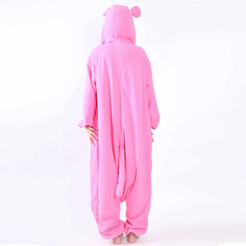 Челнока зима Kigurumi мило Розовая пантера женщина комбинезон с капюшоном
