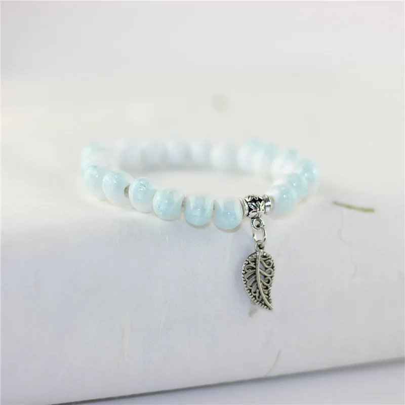 12 шт./лот Замороженные рыбий глаз бисерные керамические браслеты полые листья