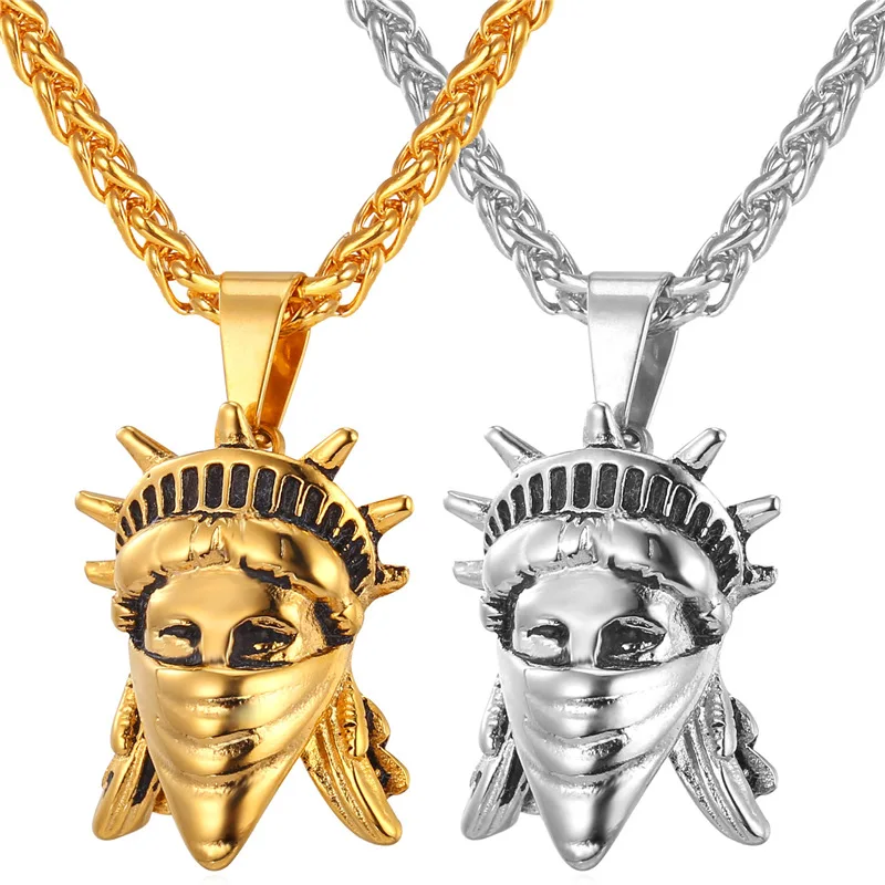 Золотое ожерелье в стиле K-POP с подвеской американском Rebel Vector Статуя Свободы из