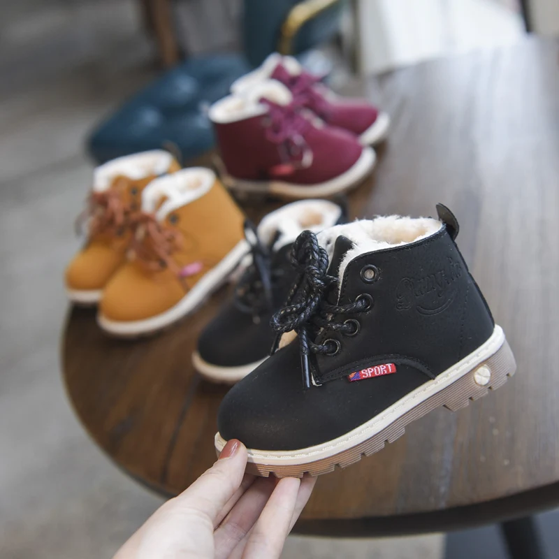 Зимние теплые ботинки martin для малышей меховые ботильоны девочек модная черная