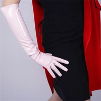 patent leather long gloves 50cm long section emulation leather pu mirror bright leather light pink cherry pink wpu35