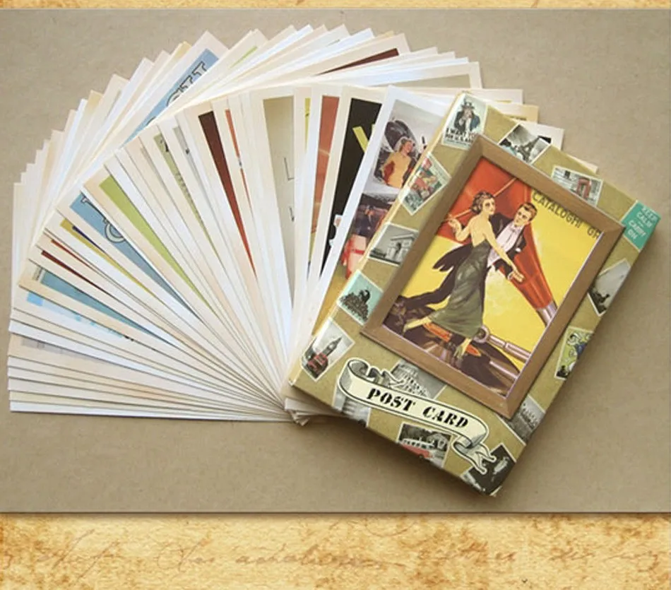 

32 Style Classical Sexy Beauty girls Cartoon Vintage Style American and Europe Poster Drawing Greeting Gift Card Set