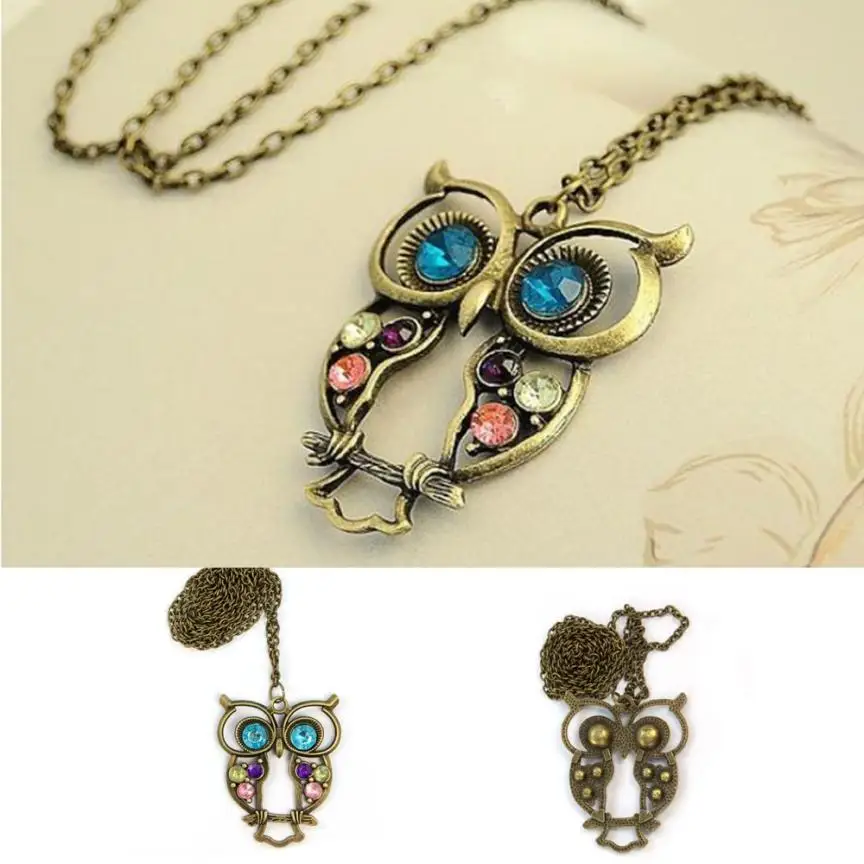 Fashion Lady Crystal Necklaces Big Blue Eyed Owl Long Chain Pendant Sweater Coat Jewelry Accessories Trinket | Украшения и