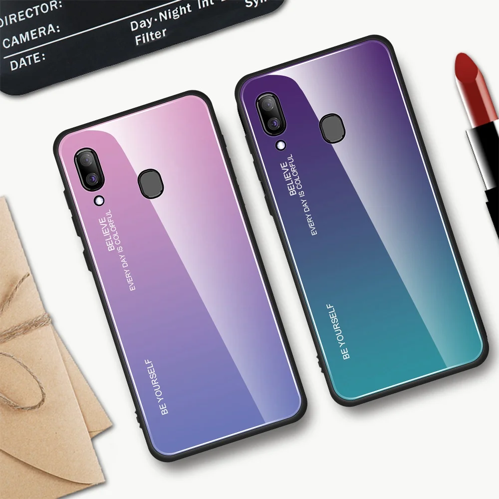 Gradient Phone Case For Samsung Galaxy S8 S9 S10 Plus Smart Accessories S10e Note 9 8 Tempered Glass Hard Bumper Shell | Мобильные