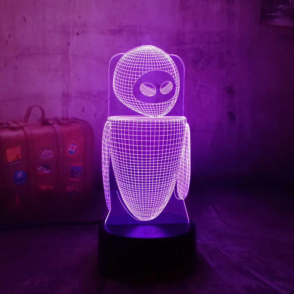 3D Robort Wall-E LED RGB Ночной светильник милая настольная лампа иллюзия художественное