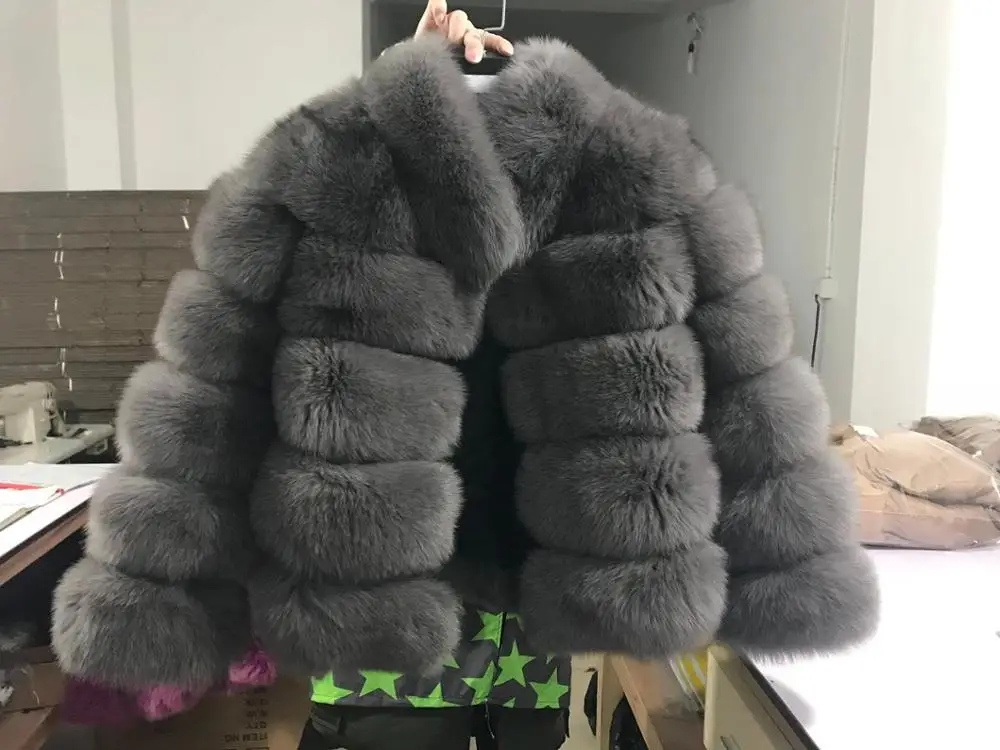QIUCHEN PJ8139-1,, новое зимнее плотное меховое пальто, куртка из натурального Лисьего меха, высококачественное пальто из лисьего меха, верхняя одежда с воротником-стойкой - Цвет: dark grey