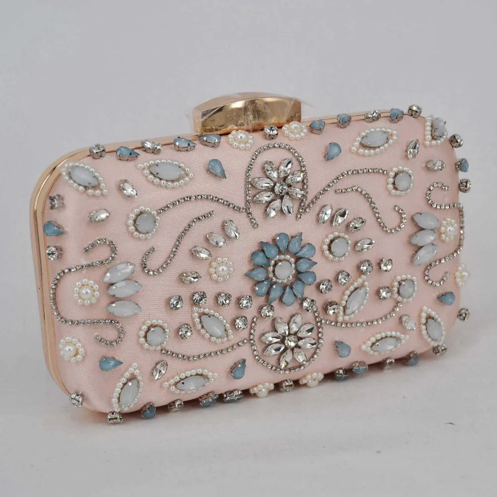 Светильник-розовый атласный роскошный клатч с кристаллами и жемчугом женская