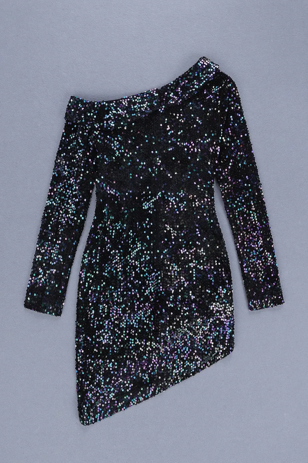 

One-Shoulder Elegant Women Autumn Winter Fashion Night Club Celebrity Party Mini Sequin Sexy Dresses Mini Bodycon