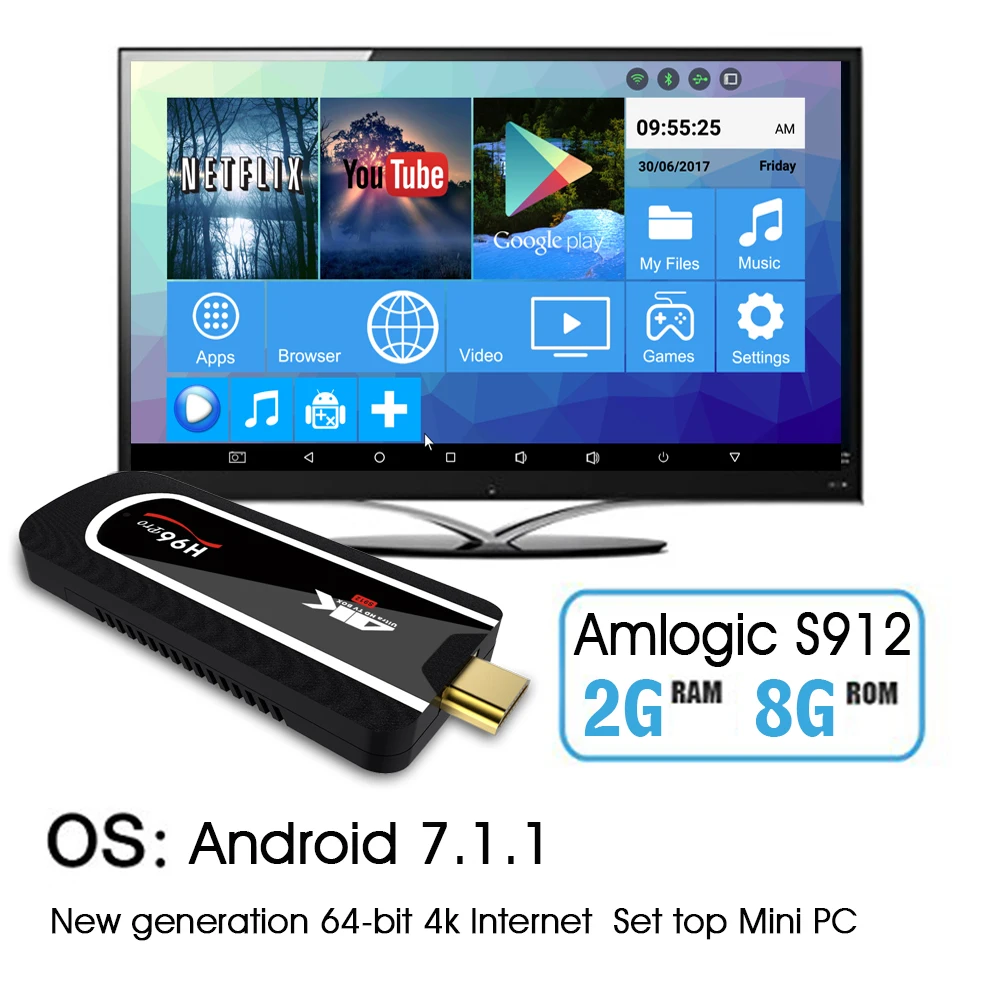 Мини-ТВ-приставка H96 Pro 4k Восьмиядерный процессор Amlogic S912 DDR3 2 Гб ПЗУ 16 ГБ Android 7 1