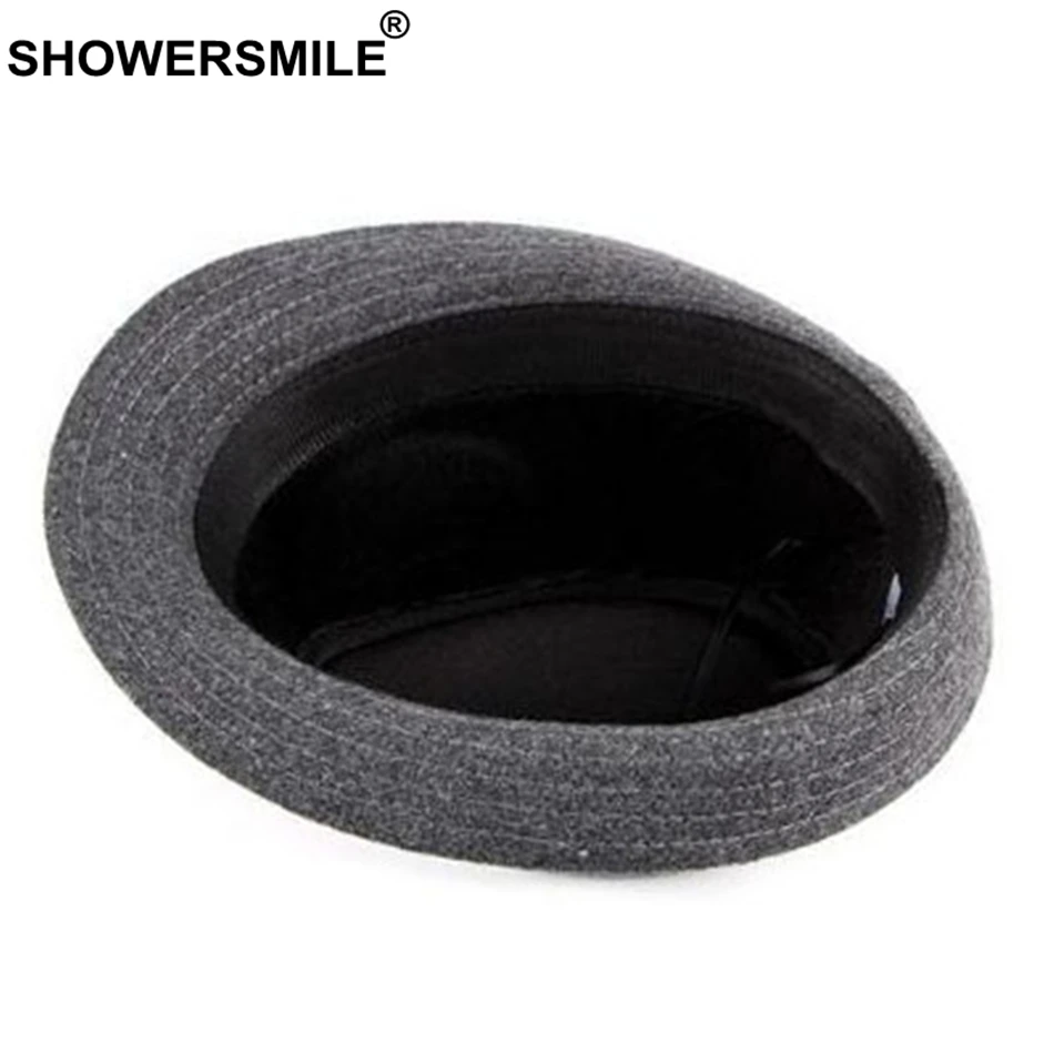 SHOWERSMILE бордовая фетровая шляпа, Мужская винтажная шерстяная джазовая шляпа, Женская Повседневная Классическая Осенняя Кепка и шляпа в британском стиле, нежная Мужская Новинка