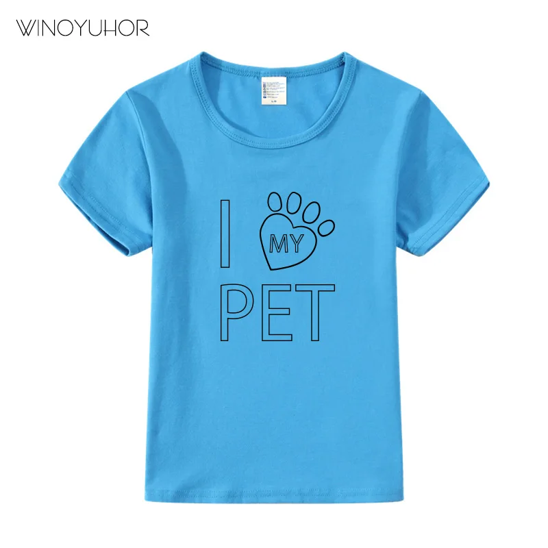 

2020 New Arrival Kids T Shirt I Love Pet Letter Print T Shirts Cotton Boys Short Sleeve Clothes Funny Children Tees Tops