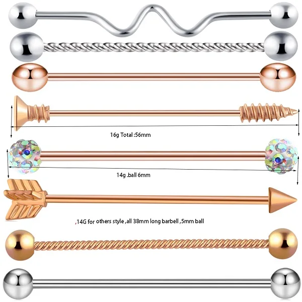 8pcs one set TIANCIFBYJS промышленные серьги-гантели из нержавеющей стали с винтовым ушным хрящом Tragus Helix-Conch пирсинг ювелирные изделия 14 г - Окраска металла: 8pcs one set