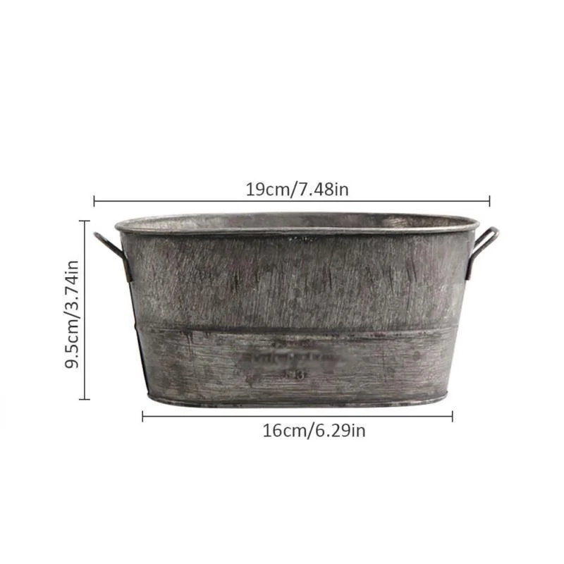 

Diy Vintage Oval Grey Zinc Galvanised Metal Garden Flower Planter Tub Pot 1pcs