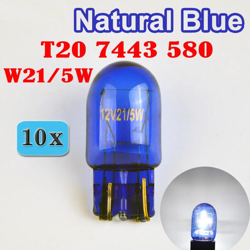 Flytop (10 шт./лот) 580 7443 W21/5 Вт ксенон T20 натуральное голубое стекло 12 в 21/5 W3x16q с двойной