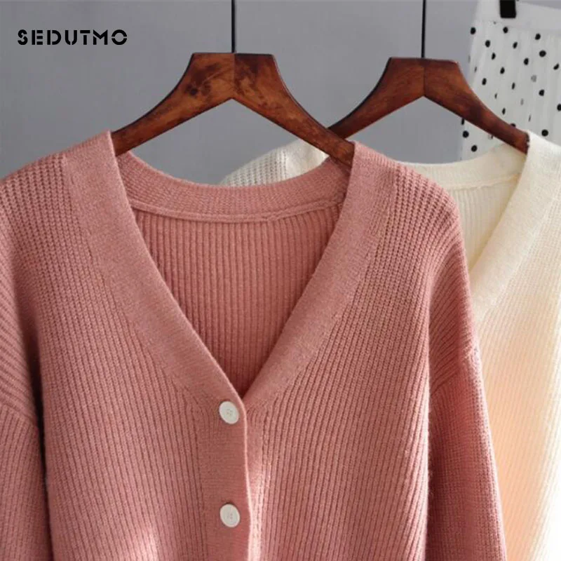 SEDUTMO осенний Свитер оверсайз женский кардиган короткий вязаный свитер