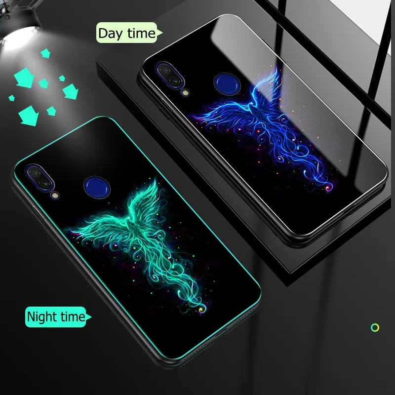 Чехол для Xiaomi Redmi Note 7 8 Pro, чехол из закаленного стекла, светящийся противоударный роскошный стеклянный чехол для Xiaomi Redmi Note 8 7, чехол