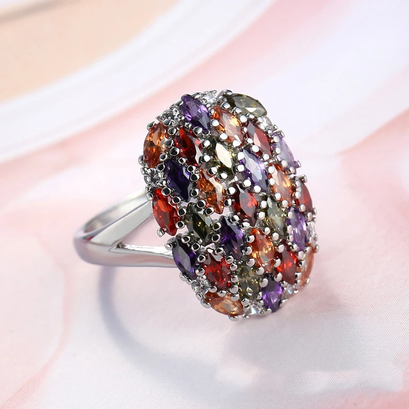 Уникальный дизайн цветок палец кольцо для женщин с AAA многоцветный кубический