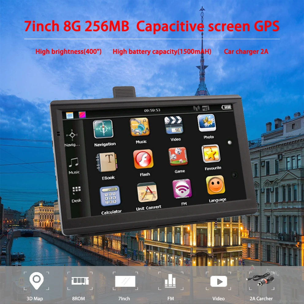 Ориана 733 7 дюймовый gps навигатор автомобильный грузовик Gps 256 МБ + 8 Гб емкостный