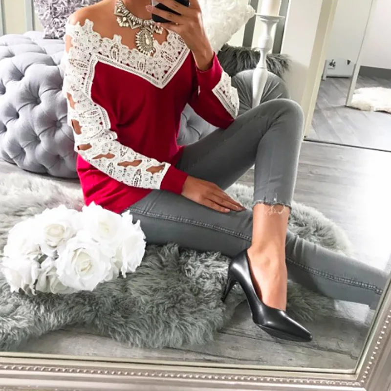 Lace Patchwork New Autumn Winter Knitted Sweater Women Full Sleeve Loose Gray Pullover Female Soft Casual Jumper Knitwear | Женская