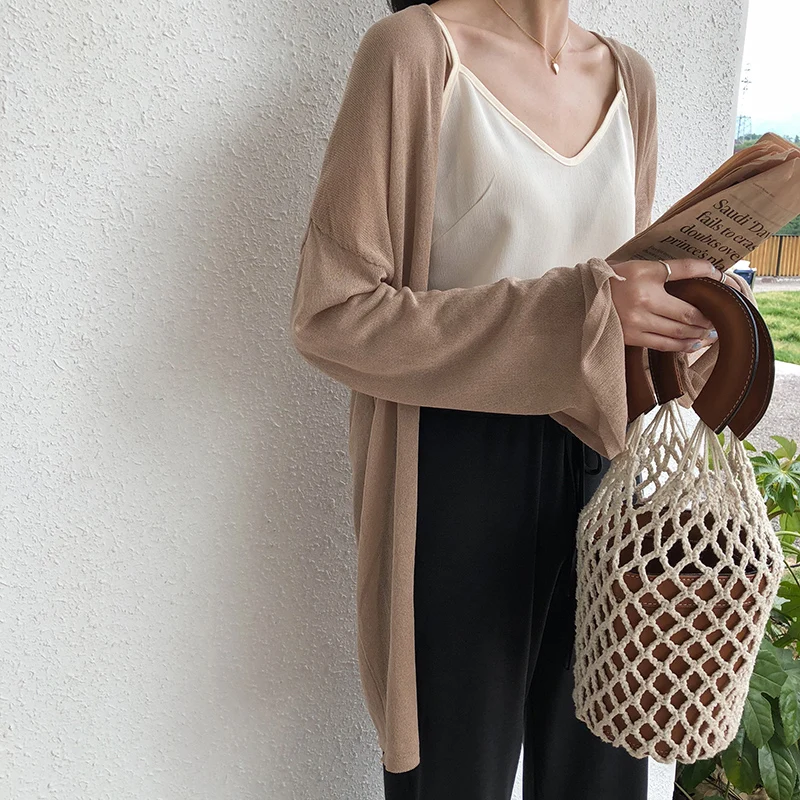 

Cotton and linen loose lazy solid color knit cardigan female summer 2020 new thin coat sunscreen clothing