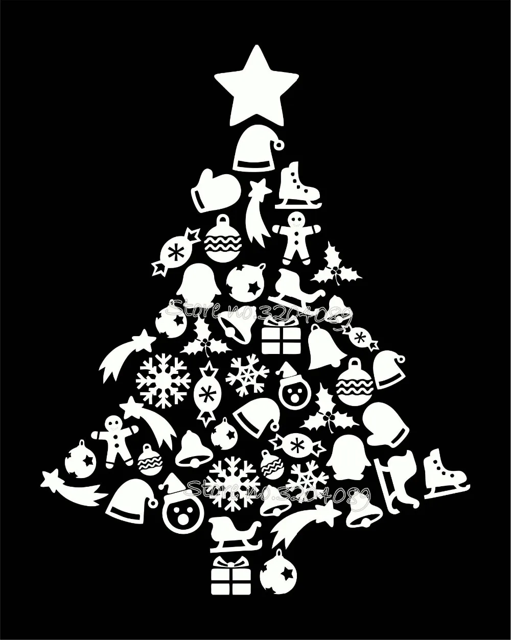 Christmas Tree List set Star Xmas Wall Sticker Shop Window Store Glass door Decor Vinyl Decal Living room mural EA743 | Дом и сад