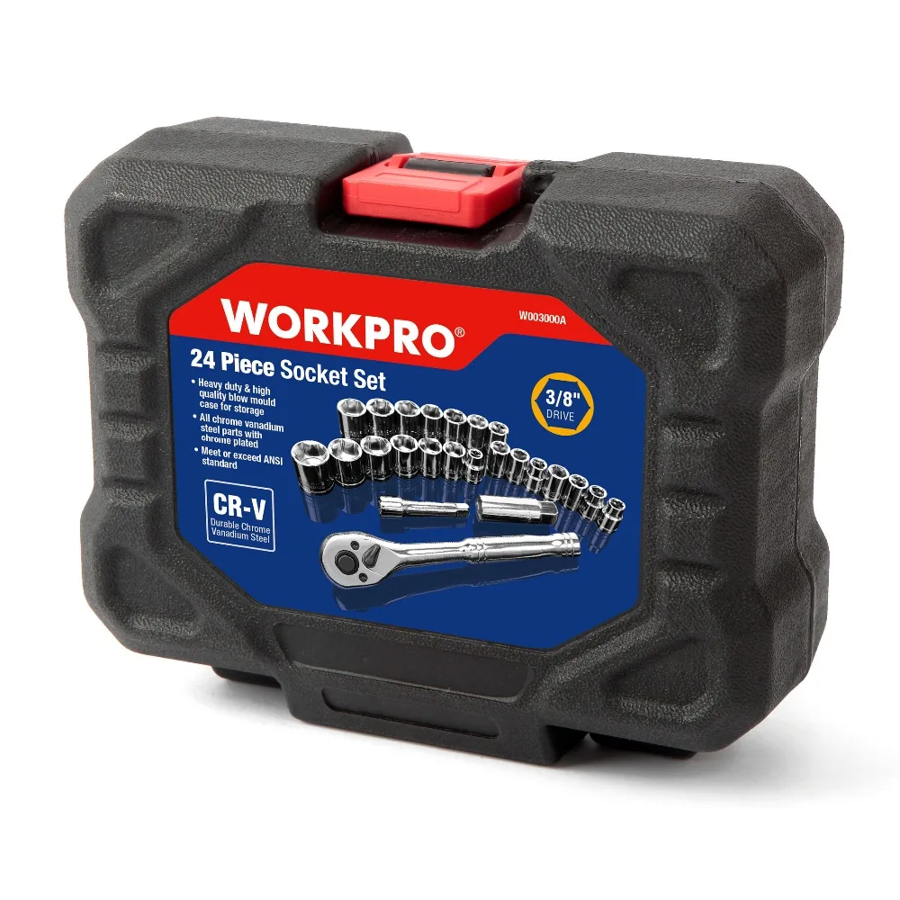

WORKPRO 24PC Tool Set Torque Wrench Socket Set 3/8" Ratchet Wrench Socket Spanner