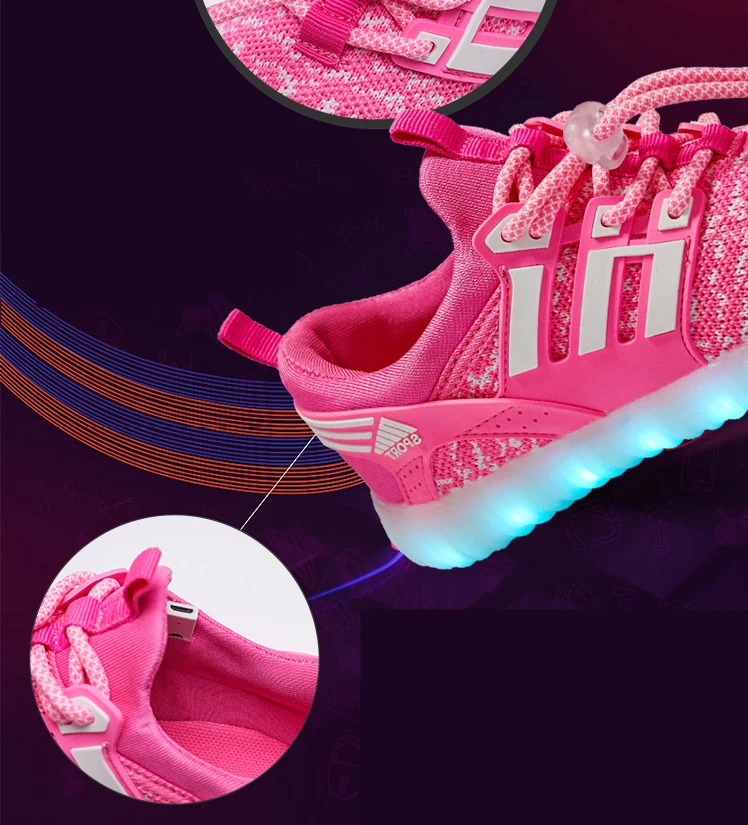7ipupas Blue Canvas Kids Led Shoe With Usb Charging Glowing Sneakers 11 Color Soles Led Luminous Sneakers Light Up Children Shoe