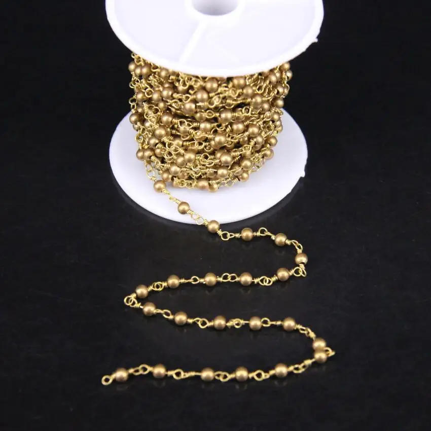 

5Meter,4mm Brass Round beads Link Copper Wire Wrapped Chain,Brass Beads Rosary style Chain DIY Necklace Vintage Jewelry