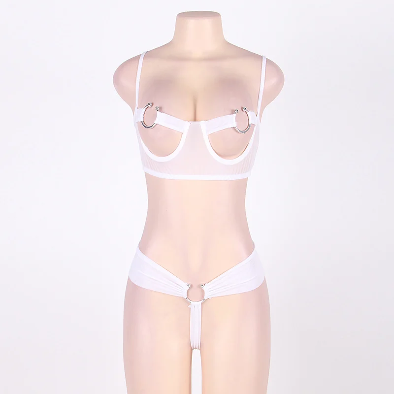 White Lingerie Set Comeondear, открытый набор белья, бюстгальтер для секса, бюстгальтер+ трусики, Одноцветный женский сексуальный комплект, Эротические стринги, полый сексуальный комплект нижнего белья для женщин RB70081 - Цвет: White Lingerie Set