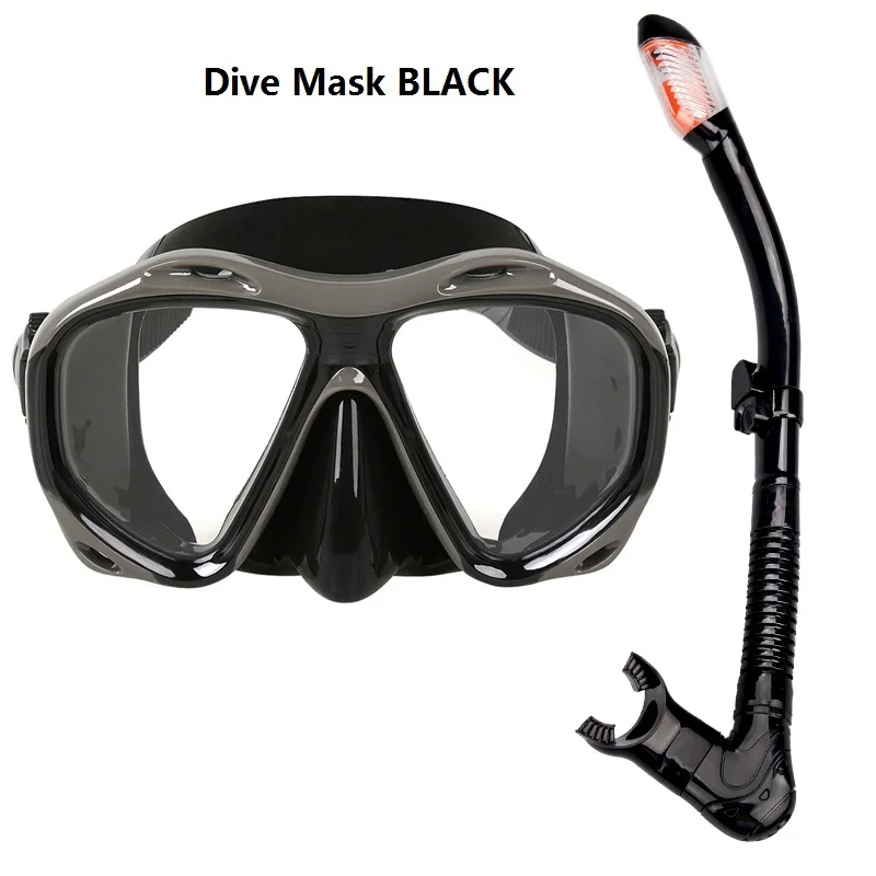 Dive Mask BLACK Силиконовая маска для подводного плавания и подводного плавания+ дыхательная трубка+ ласты для плавания - Цвет: Dive Mask BLACK
