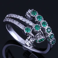 candy drop green cubic zirconia white cz silver plated ring v0682