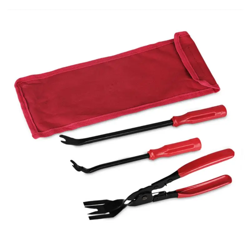 

3pcs/Set Auto Car Door Panel Remover Clip Trim Auto Fastener Pliers Puller Tool Retaining Clip Remover Pry Bar Tool + Nylon Bag