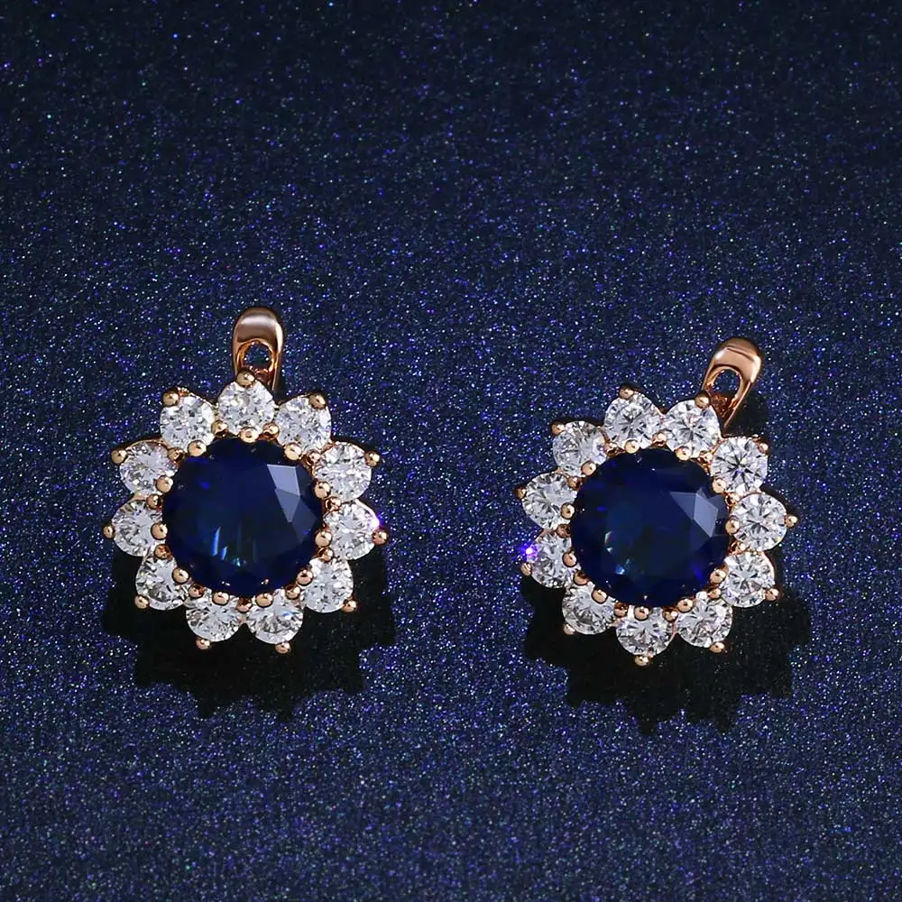 Женские серьги гвоздики с фианитом FLOLA золотистого цвета 585 пробы цветком для