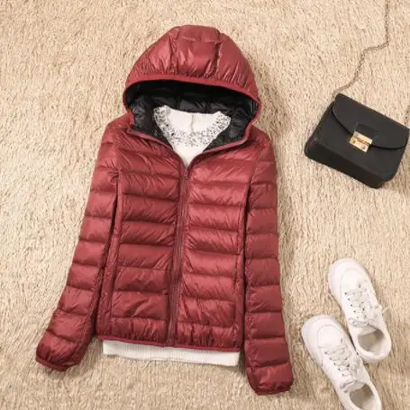Wine red Black SEDUTMO зимнее пальто размера плюс 3XL с утиным пухом, женский ультра-светильник, куртки с капюшоном, двухстороннее пальто, весенняя куртка-пуховик ED602 - Цвет: Wine red Black