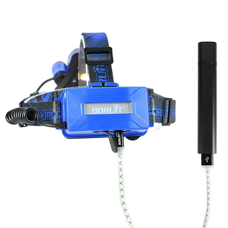 Налобный фонарь BORUIT B22 перезаряжаемый масштабируемый XM L2 + 2 * XPE синий