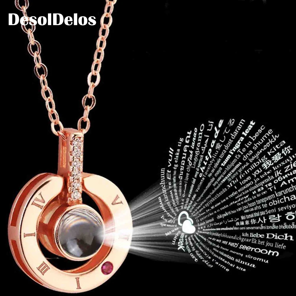 Ожерелье с буквенными подвесками 100 языков I love you проекционное ожерелье женское