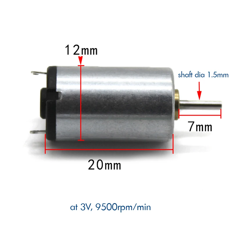 

1220 High Speed Motor DC 3V 9500rpm Mute Micro Motor for DIY Small Fans, Small Wind Turbines Productions Shaft Diameter 1.5mm
