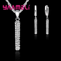 necklace earrings sets long crystal column shape crystal cubic zirconia for women valentines day 925 sterling silver