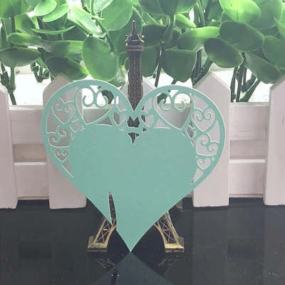 Tiffany Blue 10 цветов, 50 шт. в форме сердца, лазерная резка, место, карта, чашка, карточка, Настольная марка, карточки для бокалов для свадьбы, Рождественский Декор для вечеринки в честь Дня Рождения - Цвет: Tiffany Blue