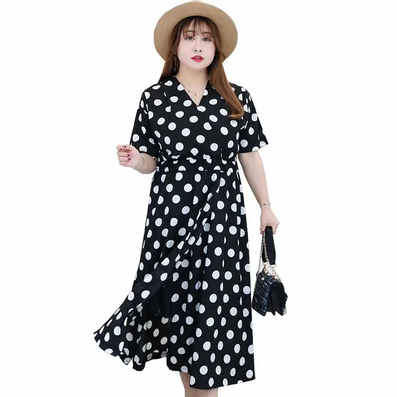 Женское шифоновое платье макси в горошек с коротким рукавом|Женские платья| |