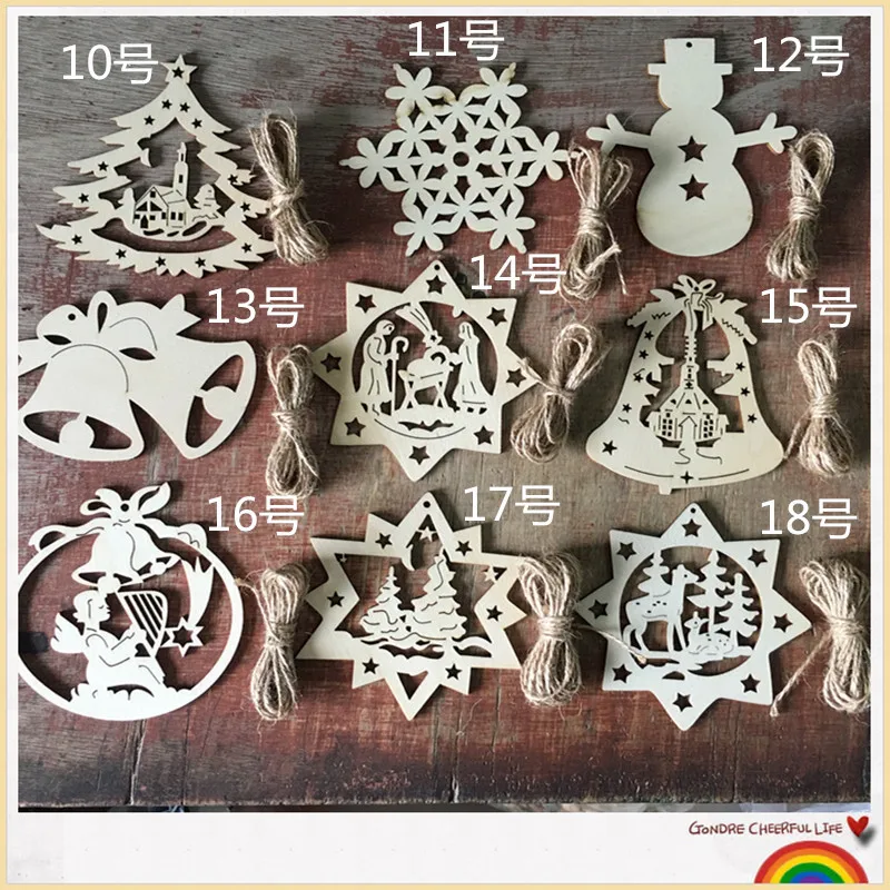 New Style 10PCS Creative Wooden Christmas Tree Ornaments Holiday Party Home Decorations Laser Cut Pendants |