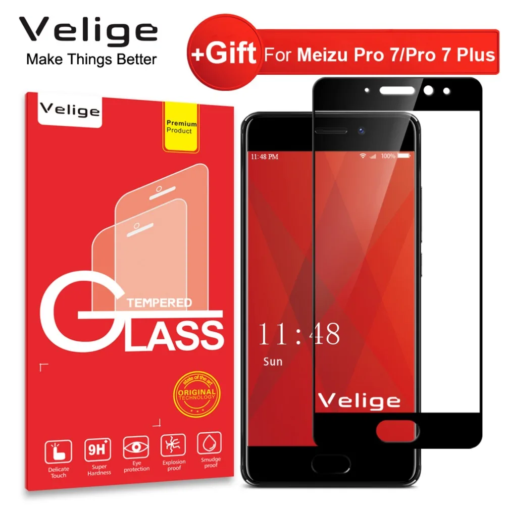 Velige полное покрытие из закаленного стекла для Meizu Pro 7 Plus Pro7 защита экрана