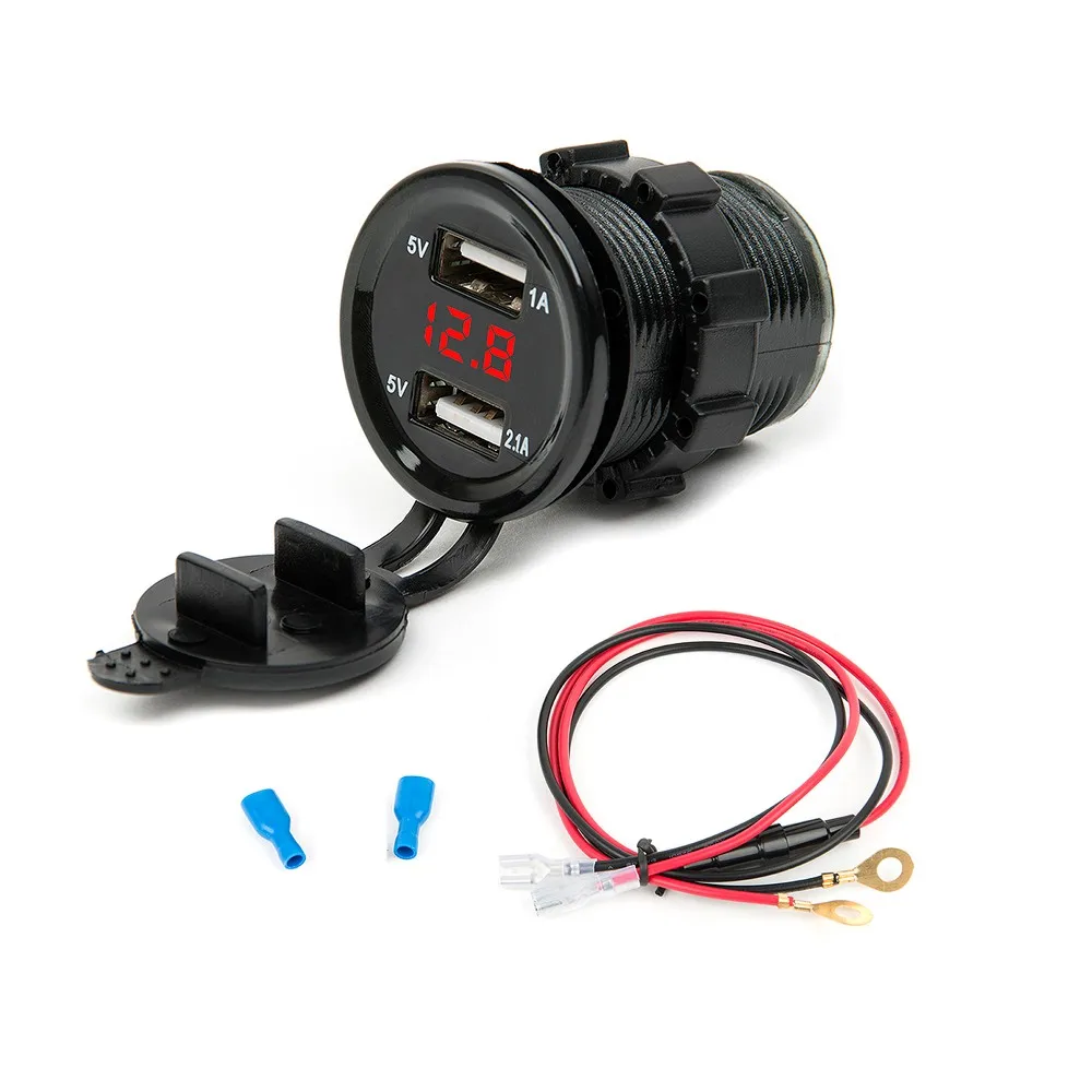 12 V-24 V Dual USB Автомобильное зарядное устройство прикуриватель для мотоциклов автомобильного прикуривателя Зарядное устройство гнездо Зарядное устройство+ светодиодный цифровой вольтметр метр монитор