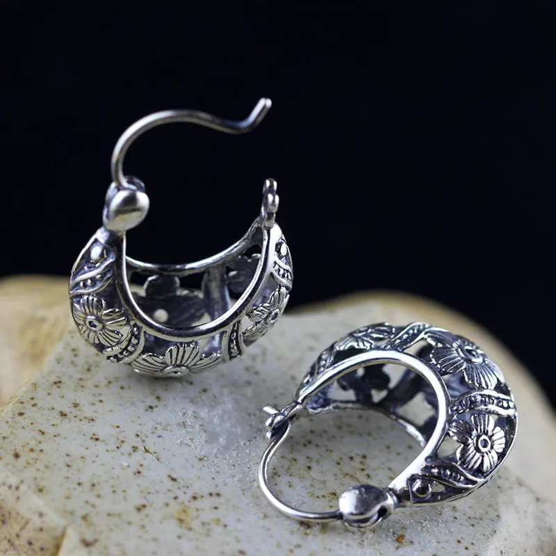 

KJJEAXCMY fine jewelry S925 wholesale silver jewelry wholesale silver handmade ladies' hollow carved retro eardrop earrings