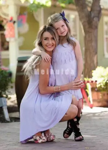 Новинка 2018 летняя семейная одежда фиолетовое платье с кисточками для мамы и